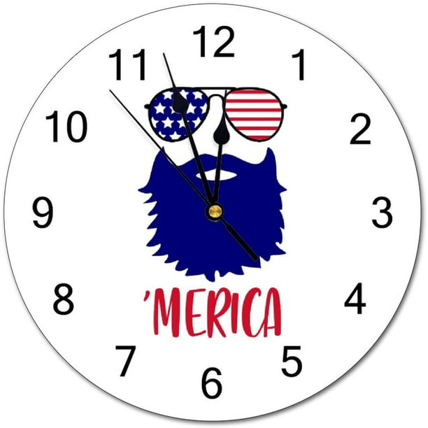 Wooden Round Clock 4th Bundle USA Wall Clock Personalised Independence Day USA Design Clock Gift Silent Non Ticking Classic Modern Wall Decor for Home Office School 12 Inch Battery Operated 